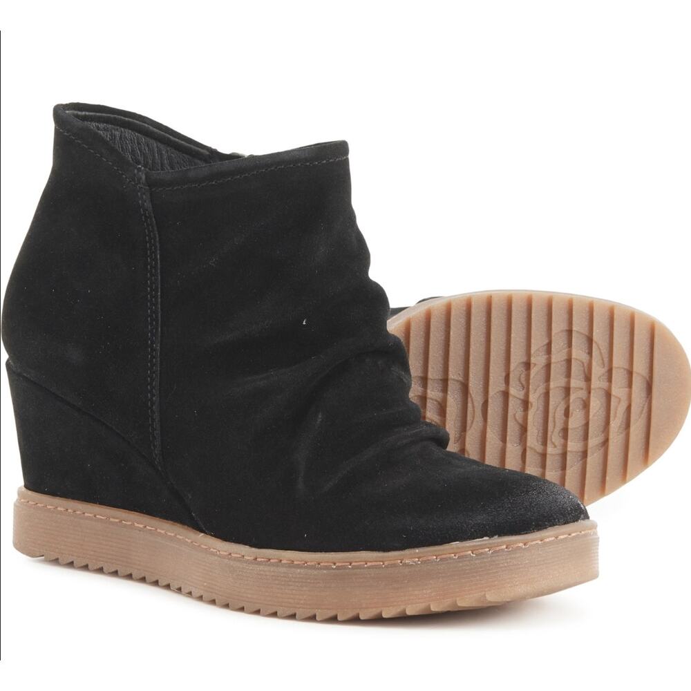 Aqua Sofft SIRI Waterproof Wedge Ankle Boot Zip Booties | Sz 8.5 Black Suede NEW